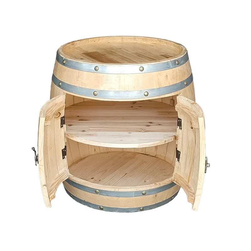 Decorated beer barrels, wooden red wine and grape bars, exhibition doors, storage racks