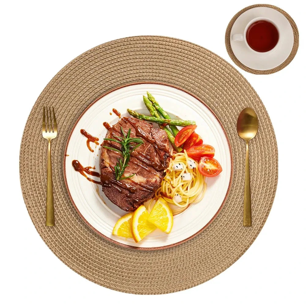Set of 6 Round Braided Placemats Dining Tables