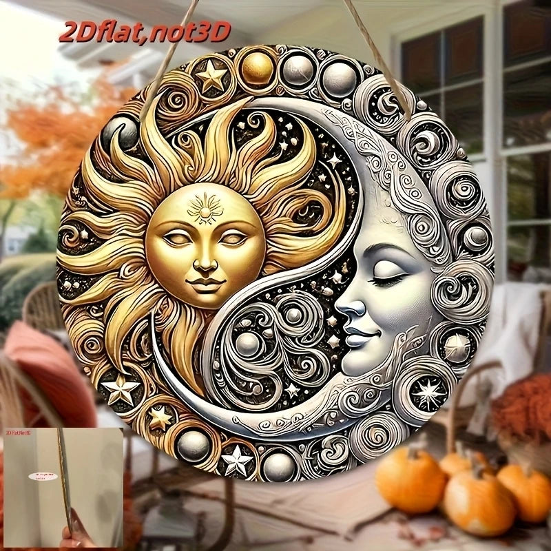 2D Flat Round Wooden Sign Sun And Moon Garden Decoration Farmhouse Garage Photo Props Gift Decoration House Or Gaden