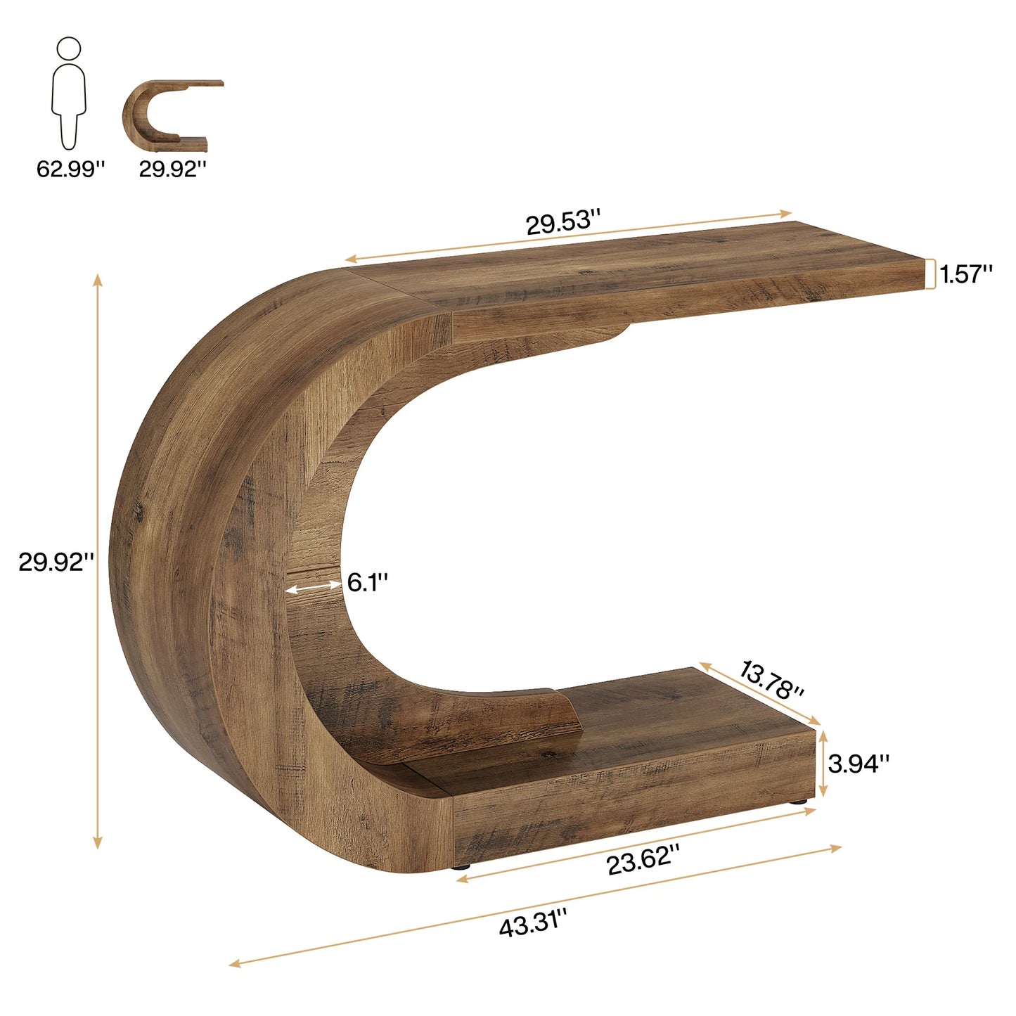 43.3" C-Shaped Console Table For Living Room Mid-Century Modern Wood Entryway Hallway Table, Heavy-Duty Entry Accent Table