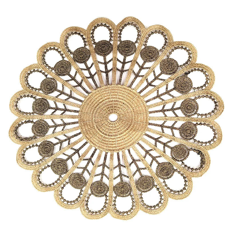 Table Place Mat - Gold 3D Round Embroidery