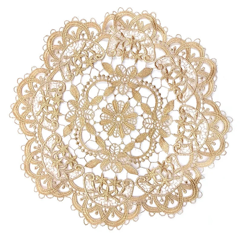 Table Place Mat - Gold 3D Round Embroidery