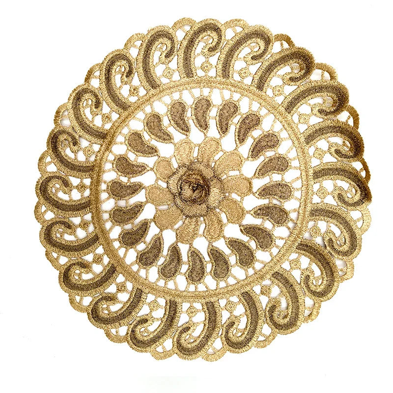 Table Place Mat - Gold 3D Round Embroidery