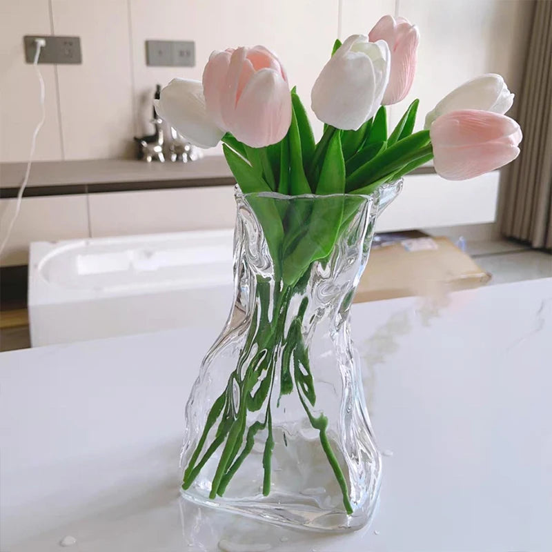 Elegant Glass Flower Vase - Creative Transparent Design