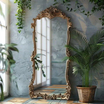 French retro floor full-length mirror carved mirror European special-shaped changing mirror