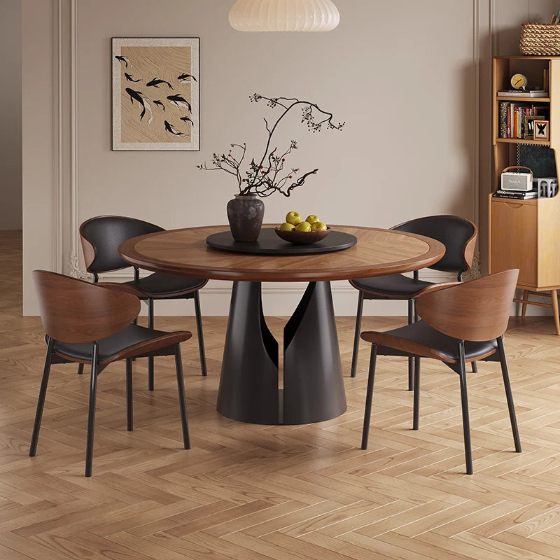 Solid wood texture rock slab round dining table French retro cream medium antique round table household