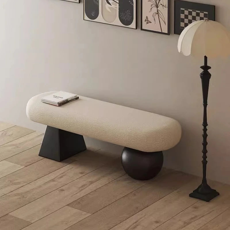 ‌Nordic Solid Wood Entryway Bench‌ - Multi-Functional Living Room Stool, Designer Bedside Ottoman with Storage for Home/Entryway