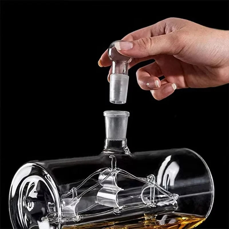 KEMORELA 1 Set Creative Antique Boat Shape Decanter Red Wine Whiskey Glass Decanter 1 Bracket 1 Decanter 4 Cup Combination Set