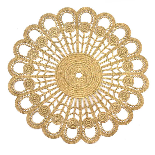Table Place Mat - Gold 3D Round Embroidery