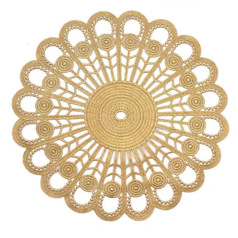 Table Place Mat - Gold 3D Round Embroidery