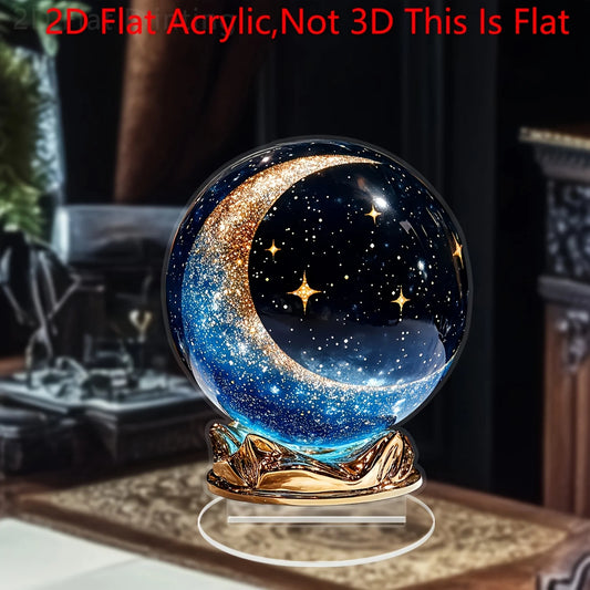Bohemian Style Crystal Ball 2D Flat Acrylic Figurine Home Office Cafe Room Studio Display Case Table Ornament Desktop Decor Kit
