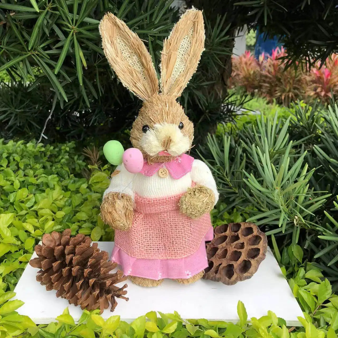 35cm Easter Bunny Decoration Cattail Craft Ornament Cute Rabbit Figure for Home Table Decor Spring Festival Ornament Gift