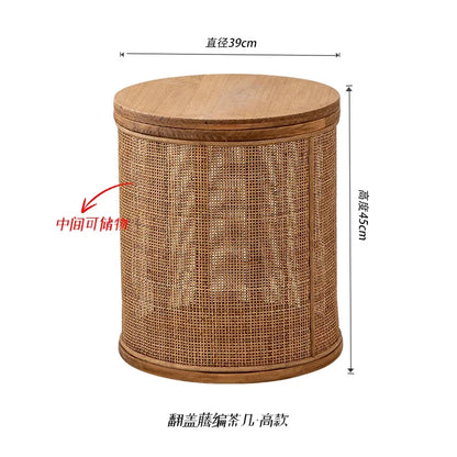 Japanese Round Coffee Table Living Room Rattan Woven Side Table Clamshell Storage Room Desks Multi-functional Home Furniture