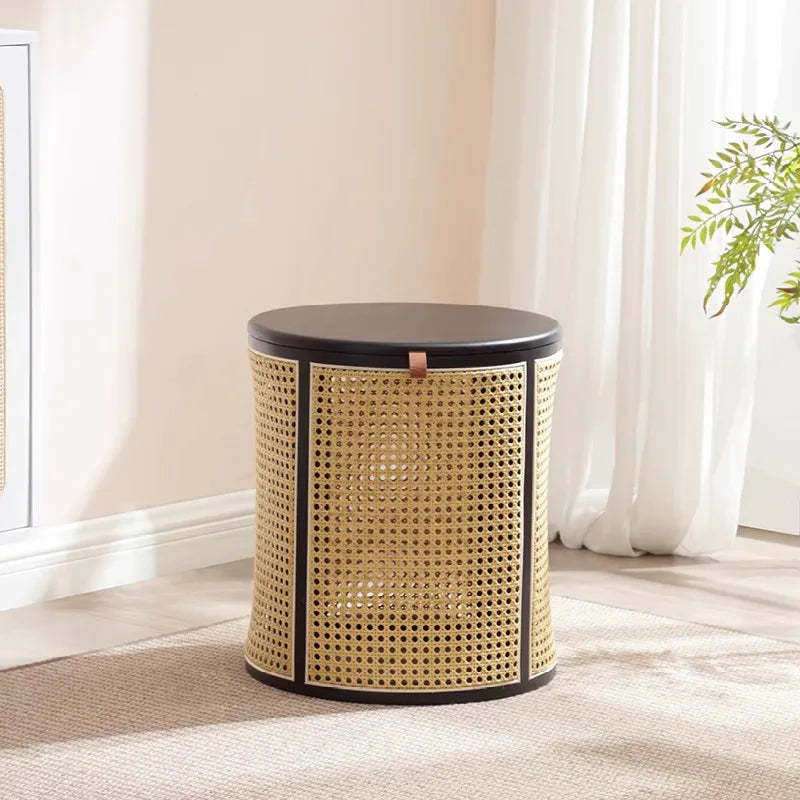 Rubberwood& Rattan Laundry Basket  Japanese Storage Basket with Handles  Detachable Coffee Table Stool  Sturdy Bedside Organizer