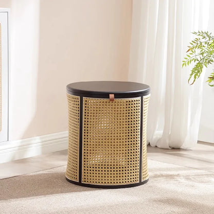 Rubberwood& Rattan Laundry Basket  Japanese Storage Basket with Handles  Detachable Coffee Table Stool  Sturdy Bedside Organizer