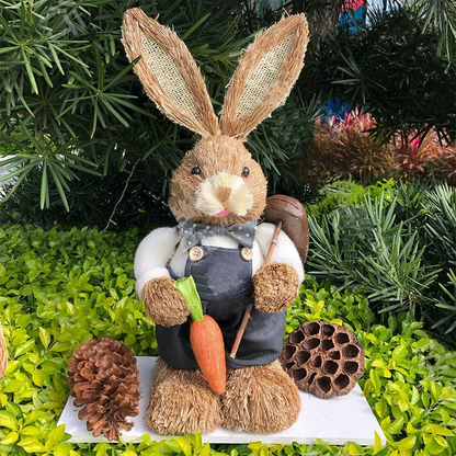 35cm Easter Bunny Decoration Cattail Craft Ornament Cute Rabbit Figure for Home Table Decor Spring Festival Ornament Gift
