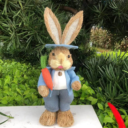 35cm Easter Bunny Decoration Cattail Craft Ornament Cute Rabbit Figure for Home Table Decor Spring Festival Ornament Gift