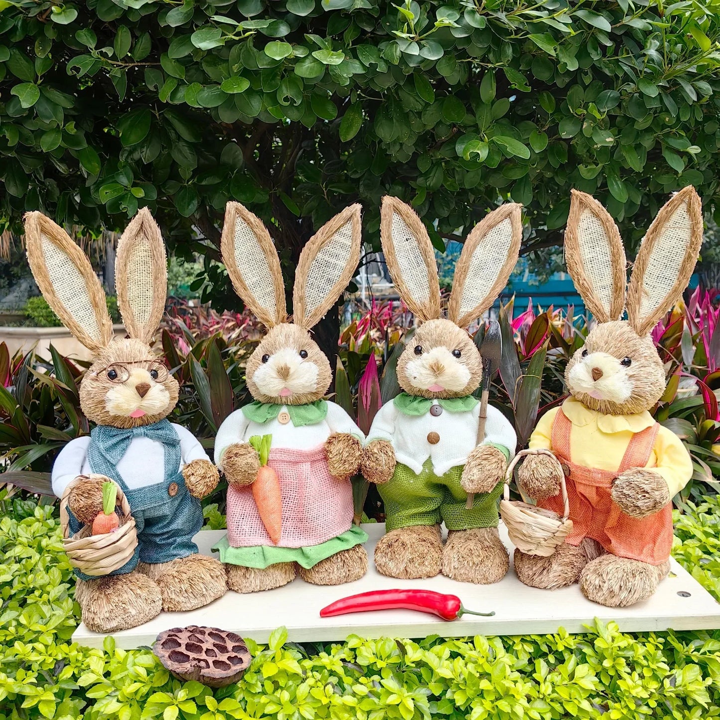 35cm Easter Bunny Decoration Cattail Craft Ornament Cute Rabbit Figure for Home Table Decor Spring Festival Ornament Gift