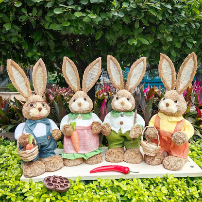 35cm Easter Bunny Decoration Cattail Craft Ornament Cute Rabbit Figure for Home Table Decor Spring Festival Ornament Gift