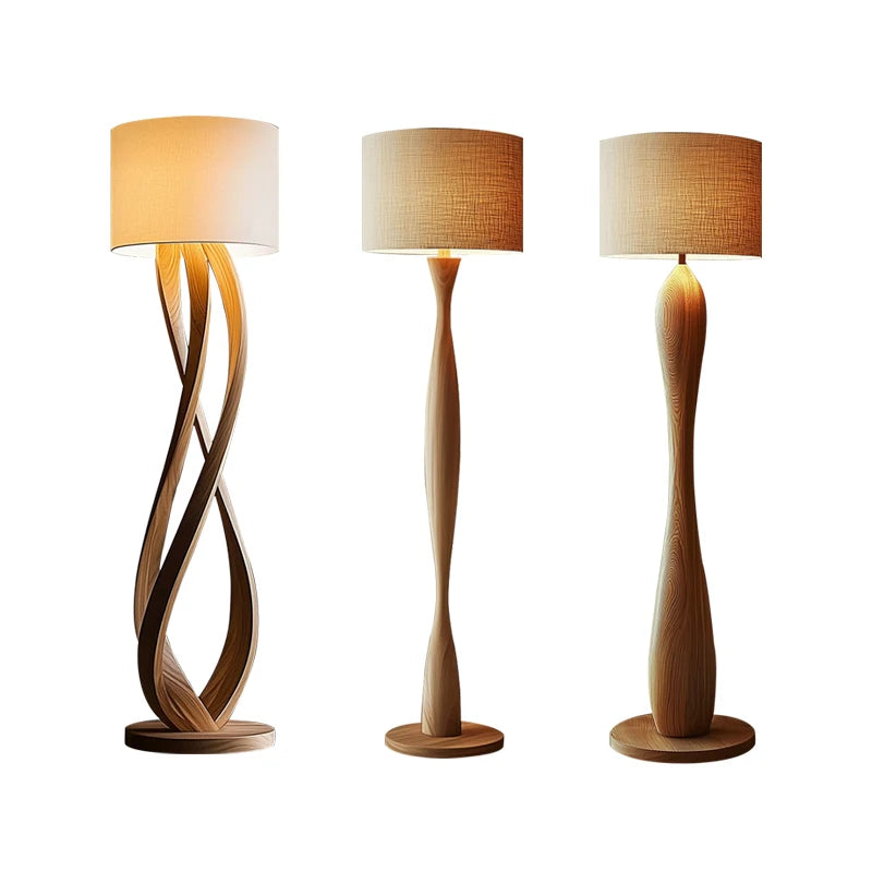 Modern Creative Wooden Floor Lamps Linen Lampshade Led Designer Room Decor Standing Light Solid Wood Living Room Decor