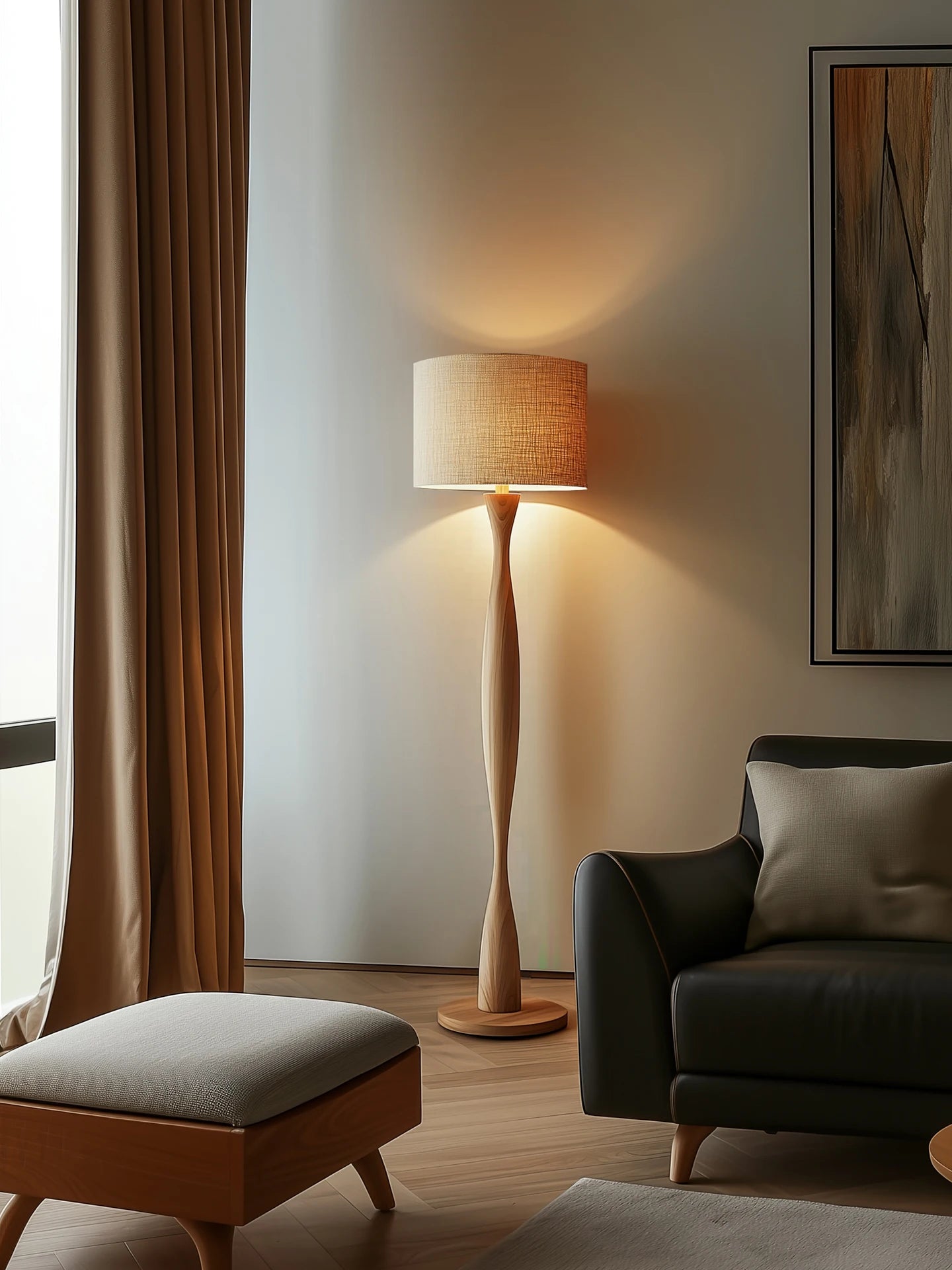 Modern Creative Wooden Floor Lamps Linen Lampshade Led Designer Room Decor Standing Light Solid Wood Living Room Decor