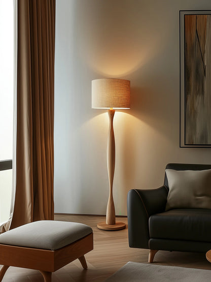 Modern Creative Wooden Floor Lamps Linen Lampshade Led Designer Room Decor Standing Light Solid Wood Living Room Decor