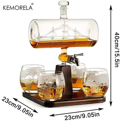 KEMORELA 1 Set Creative Antique Boat Shape Decanter Red Wine Whiskey Glass Decanter 1 Bracket 1 Decanter 4 Cup Combination Set