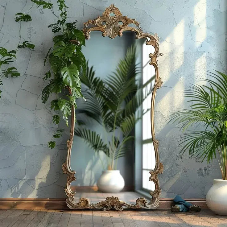French retro floor full-length mirror carved mirror European special-shaped changing mirror