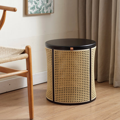 Rubberwood& Rattan Laundry Basket  Japanese Storage Basket with Handles  Detachable Coffee Table Stool  Sturdy Bedside Organizer