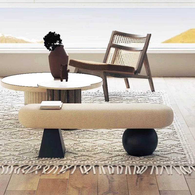 ‌Nordic Solid Wood Entryway Bench‌ - Multi-Functional Living Room Stool, Designer Bedside Ottoman with Storage for Home/Entryway
