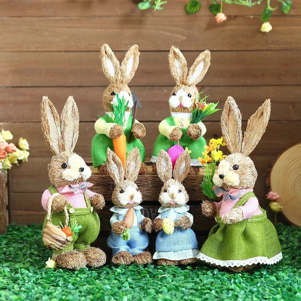 35cm Easter Bunny Decoration Cattail Craft Ornament Cute Rabbit Figure for Home Table Decor Spring Festival Ornament Gift