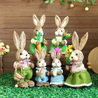 35cm Easter Bunny Decoration Cattail Craft Ornament Cute Rabbit Figure for Home Table Decor Spring Festival Ornament Gift