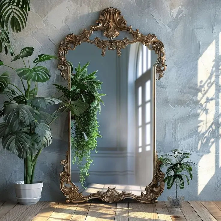 French retro floor full-length mirror carved mirror European special-shaped changing mirror
