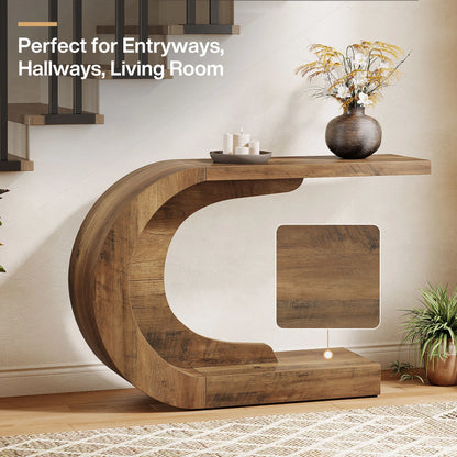 43.3" C-Shaped Console Table For Living Room Mid-Century Modern Wood Entryway Hallway Table, Heavy-Duty Entry Accent Table