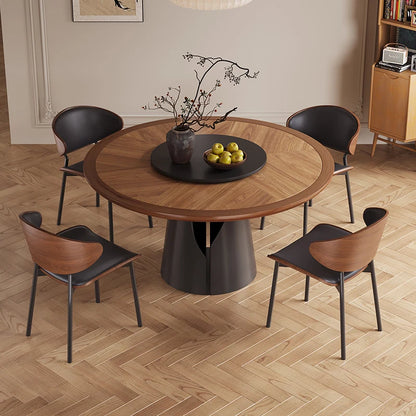 Solid wood texture rock slab round dining table French retro cream medium antique round table household
