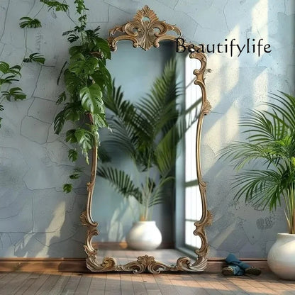 French retro floor full-length mirror carved mirror European special-shaped changing mirror