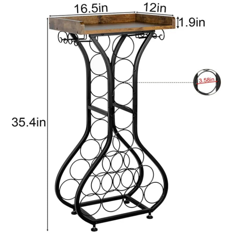Wine Rack Freestanding Floor Mini Bar Table Wine Holder Stand Liquor Cabinet with Glass Holder Wine Wood Tabletop for Home Bar