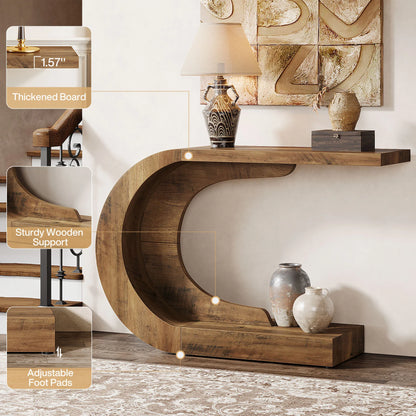43.3" C-Shaped Console Table For Living Room Mid-Century Modern Wood Entryway Hallway Table, Heavy-Duty Entry Accent Table