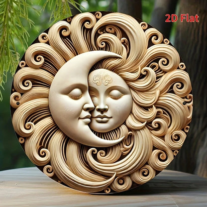 2D Flat Round Wooden Sign Sun And Moon Garden Decoration Farmhouse Garage Photo Props Gift  Decoration House Or Gaden