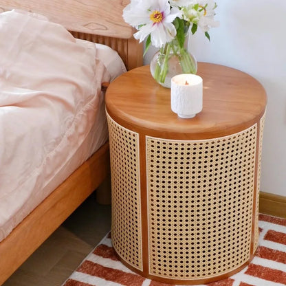 Rubberwood& Rattan Laundry Basket  Japanese Storage Basket with Handles  Detachable Coffee Table Stool  Sturdy Bedside Organizer