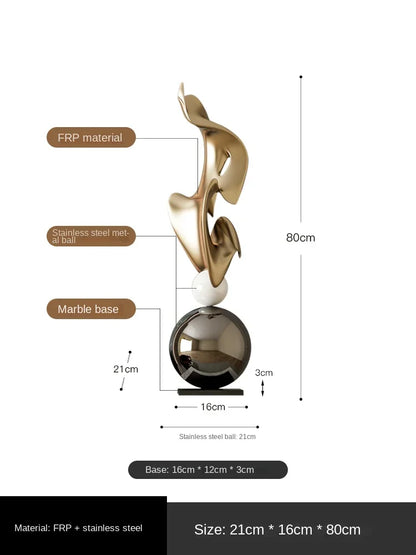 Modern Light Luxury HomeDecor Electroplated Geometric Statue Large Size Resin Crafts Living Room Entrance Decoration Accessories