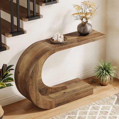 43.3" C-Shaped Console Table For Living Room Mid-Century Modern Wood Entryway Hallway Table, Heavy-Duty Entry Accent Table
