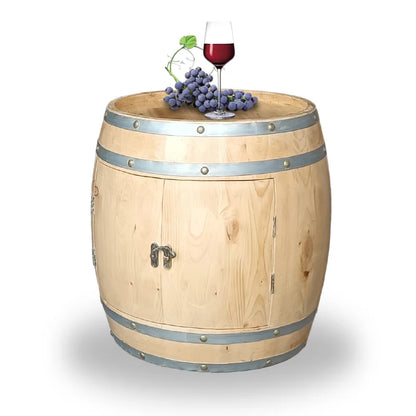Decorated beer barrels, wooden red wine and grape bars, exhibition doors, storage racks