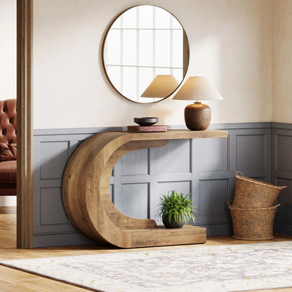 43.3" C-Shaped Console Table For Living Room Mid-Century Modern Wood Entryway Hallway Table, Heavy-Duty Entry Accent Table