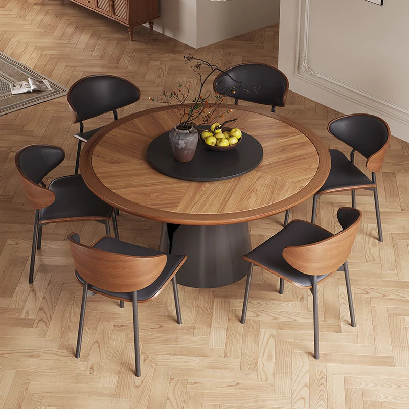 Solid wood texture rock slab round dining table French retro cream medium antique round table household