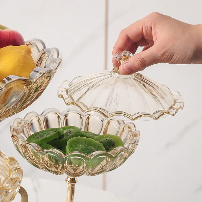 Crystal Glass Fruit Tray with Cover