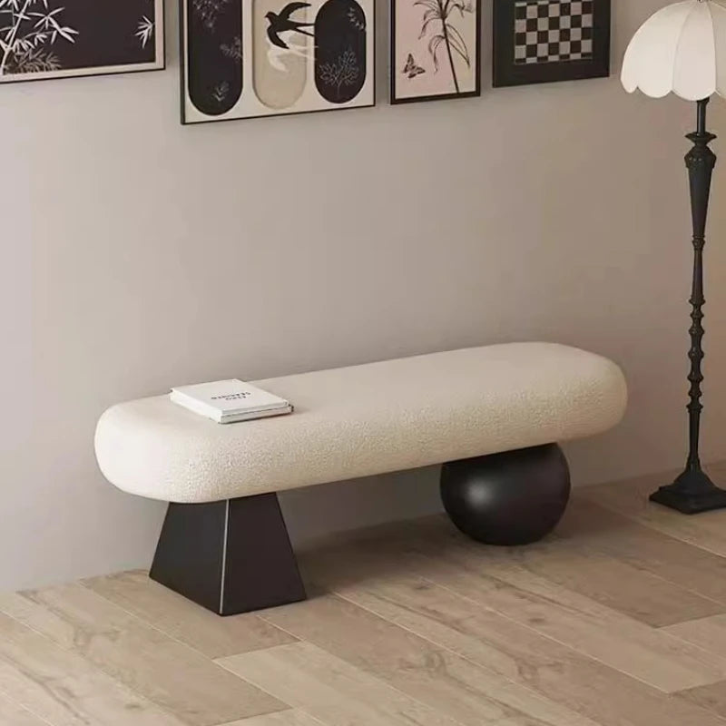 ‌Nordic Solid Wood Entryway Bench‌ - Multi-Functional Living Room Stool, Designer Bedside Ottoman with Storage for Home/Entryway