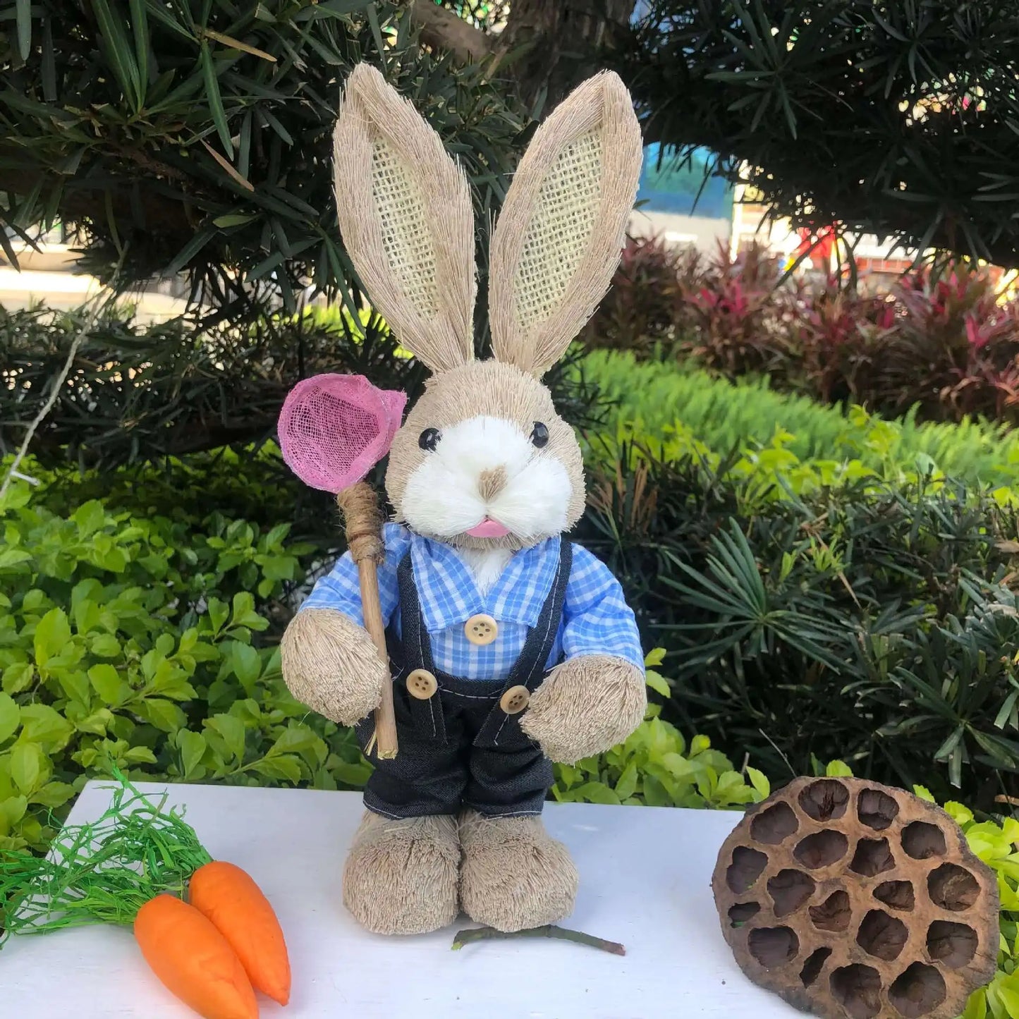 35cm Easter Bunny Decoration Cattail Craft Ornament Cute Rabbit Figure for Home Table Decor Spring Festival Ornament Gift